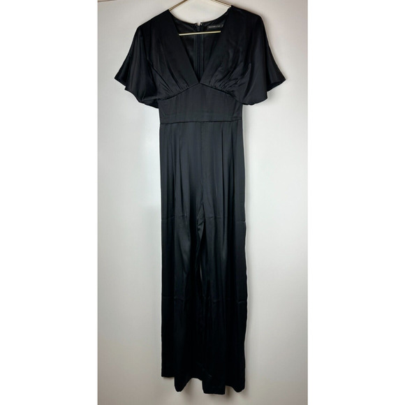 NWT Abercrombie & Fitch Angel Sleeve Satin Jumpsuit Black XSP X-Small Petite - Picture 14 of 14